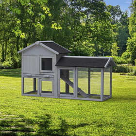 Rabbit Hutch Outdoor Bunny Cage Indoor,Extensible Chicken Coop with Large Run Space - No Leak Plastic Tray W219106473