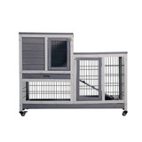 Removable Tray Ramp wooden outdoor rabbit hutch small animal coop with running cage with Enclosed Run with Wheels, Ramp, Removable Tray Ideal W21939973