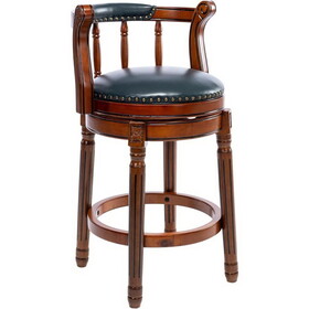 Seat Height 26" Swivel Leather Wooden Bar Stools,360 Degree Swivel Bar Height Chair with Backs for Home Kitchen Counter W2195135471