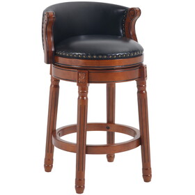 Seat height 26" Cow top Leather Wooden Bar Stools, 360 Degree Swivel Bar Height Chair with Backs for Home Kitchen Counter(black 1pc) W2195P206486