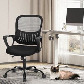 Sweetcrispy Ergonomic Office Chair Home Desk Mesh Chair with Fixed Armrest Executive Computer Chair with Soft Foam Seat Cushion W2201134206
