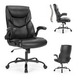 Sweetcrispy Executive Office PU Leather Desk Chair High Back Flip-Up Armrest Adjustable Ergonomic Home Office Chair W2201134307