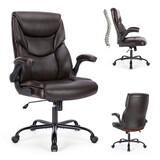 Sweetcrispy Executive Office PU Leather Desk Chair High Back Flip-Up Armrest Adjustable Ergonomic Home Office Chair W2201134308