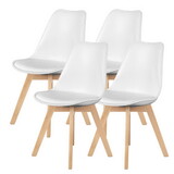 PU Leather Upholstered Dining Chairs with Wood Legs, Set of 4 for Kitchen, White