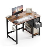 Simple Style Home Office Writing Desk with 2-Tier Drawers Storage,Vintage Rustic,55IN