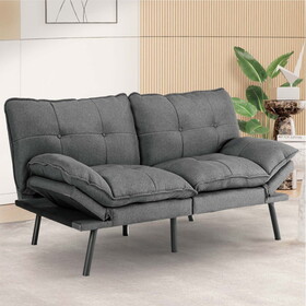 Sofa bed, Living room sofa bed, folding furniture, convertible full size sofa with adjustable back and armrests, linen, dark grey W2201P185965
