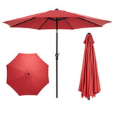 9 foot outdoor patio umbrella with button tilt and crank, Outdoor patio/market table umbrella UV protected and waterproof, Red