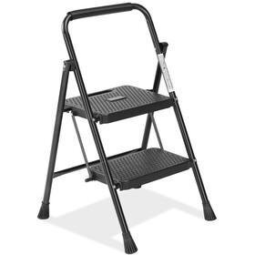 2 Non-slip step ladder, quick folding steel ladder Sturdy metal supported household tools for home/office work at altitude, portable step tools