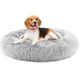 Anti-Slip Round Fluffy Plush Faux Fur Cat Bed,extra large gray P-W2201P198072