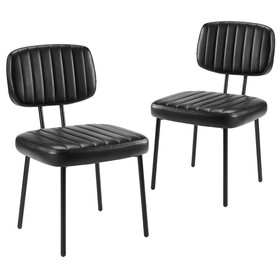 Dining Chairs, Upholstered Mid Century Modern Kitchen Dining Room Accent Chairs with Faux Leather Cushion Seat & Metal Legs for Kitchen, Living Room - Black Set of 2 P-W2201P199856