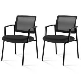 Mesh Back Stacking Arm Chairs, Upholstered Fabric Stacking Chairs, Sturdy Metal Stacking Chairs,Black, 2 pack W2201P204621