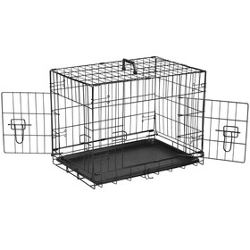 Dog Crate with Divider Panel,24 inch Double Door Folding Metal Wire Dog Cage with Plastic Leak-Proof Pan Tray, Pet Kennel for Indoor