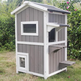 Double storey outdoor weatherproof cat house with escape door W2208P151765