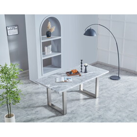 Elegant Luxurious Faux Marble MDF Dinning Table for 6 or 8, Rectangular 70.9"L*35.4"W*29.8"H, Thick and Solid Stainless Steel Legs Durable, Easy to assemble for Kitchen/Living Room/Meeting, Grey