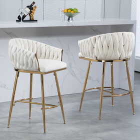 26" Counter height bar stools velvet kitchen island counter bar stool with hand- wave back,golden chromed base and footrest (BEIGE) W2215P147899