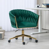 Modern design the backrest is hand-woven Office chair,Vanity chairs with wheels,Height adjustable,360° swivel for bedroom living room(GREEN) W2215P147914