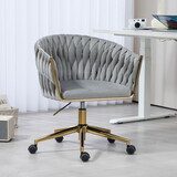 Modern design the backrest is hand-woven Office chair,Vanity chairs with wheels,Height adjustable,360°swivel for bedroom, living room(GREY) W2215P147915