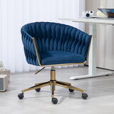 Modern design the backrest is hand made woven Office chair,Vanity chairs with wheels,Height adjustable,360° swivel for bedroom, living room(BLUE) W2215P147916