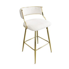 26" Counter height bar stools Corduroy kitchen island counter bar stool with back,golden chromed base and footrest (BEIGE) W2215P195291