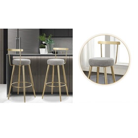 26" Counter height bar stools Corduroy kitchen island counter bar stool with back,golden chromed base and footrest (GREY) W2215P195292