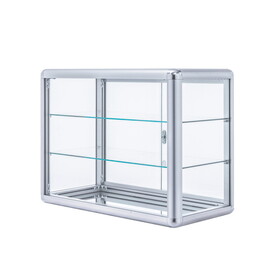 Tempered Glass Counter Top Display Showcase with Sliding Glass Door and Lock,Standard Aluminum Framing with Sliding Glass Door and Lock W2221139482