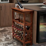 32 Bottles Freestanding wine rack,Wine Storage Rack, Freestanding Display Rack for Kitchen, Pantry, Cellar,walnut W2221P145278