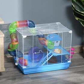 PawHut 18" 2-Tier Hamster Cage with Wheel and Water Bottle, Blue W2225140475