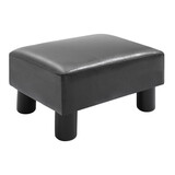 HOMCOM Ottoman Foot Rest, Small Foot Stool with Faux Leather Upholstery, Rectangular Ottoman Footrest with Padded Foam Seat and Plastic Legs, Bright Black W2225141030