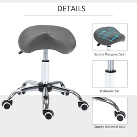 HOMCOM Ergonomic Rolling Saddle Stool PU Leather Hydraulic Spa Stool Height Adjustable Swivel Drafting Medical Salon Chair, Grey W2225141031