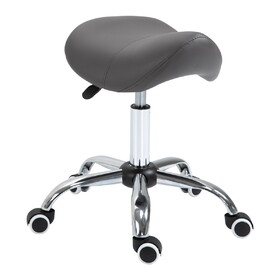 Ergonomic Rolling Saddle Stool PU Leather Hydraulic Spa Stool Height Adjustable Swivel Drafting Medical Salon Chair, Grey W2225141031