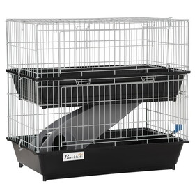 PawHut 2-Tier Mouse Cage, Ferret Cage w/ Dish and Bottle, Ramp, 2 Doors W2225141091