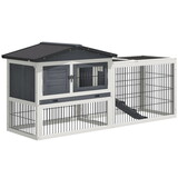 PawHut 2 Levels Outdoor Rabbit Hutch with Openable Top, 59