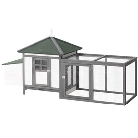 PawHut 77" Wooden Chicken Coop with Nesting Box, Cute Outdoor Hen House with Removable Tray, Ramp Run, for Garden Backyard, Gray W2225141104