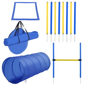 PawHut 4PC Obstacle Dog Agility Training Course with Jump Hurdle, Tunnel, Pause Box, Weave Poles and Carrying Bag, Backyard Competitive Equipment- Blue/Yellow W2225141107