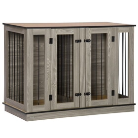 PawHut Large Furniture Style Dog Crate with Removable Panel Dark Walnut W2225141120