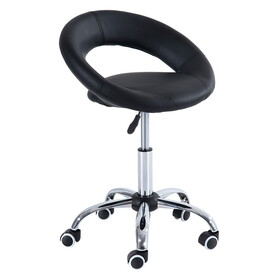 HOMCOM Crescent Rolling Salon Stool with Adjustable Height, Breathable Open Back, Foam Cushion Seat, and 5 Caster Wheels, Black W2225141195