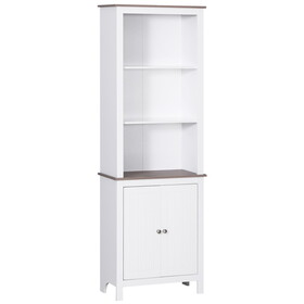 HOMCOM 69" Freestanding Storage Cabinet, Bathroom Linen Tower, Kitchen Cupboard, Buffet Cabinet, Bookcase with Double Door 3-Tier Shelf for Home Office, White W2225141198