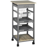 HOMCOM Mobile Rolling Kitchen Island Trolley Serving Cart with Underneath Drawer & Slide-Out Wire Storage Basket, Grey W2225141199