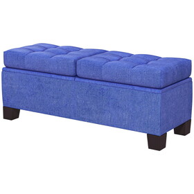 HOMCOM 46" Storage Ottoman Bench, Upholstered End of Bed Bench with Steel Frame, Button Tufted Storage Bench with Safety Hinges for Living Room, Entryway, Bedroom, Blue W2225141211