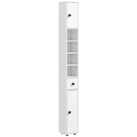 Kleankin 71" Tall Bathroom Storage Cabinet, Narrow Toilet Paper Cabinet with Open Shelves, 2 Door Cabinets, Adjustable Shelves for Kitchen, Hallway, Living Room, White W2225141218