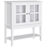 HOMCOM Coffee Bar Cabinet, Sideboard Buffet Cabinet, Kitchen Cabinet with 2 Glass Doors, Adjustable Inner Shelving and Bottom Shelf, White W2225141219