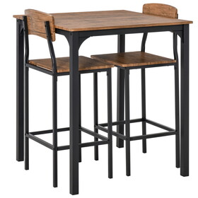 HOMCOM 3 Piece Bar Table Set, Industrial Counter Height Dining Table Set, Bar Table & Chairs with Steel Legs & Footrests, Black W2225141220