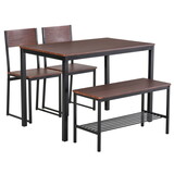HOMCOM Industrial 4 Piece Dining Room Table Set with Bench Wooden Kitchen Table and Chairs w/ Storage Rack for Kitchen, Dinette, Black/Brown W2225141222