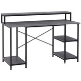 HOMCOM 55 inch Home Office Computer Desk Study Writing Workstation with Storage Shelves, Elevated Monitor Shelf, CPU Stand, Durable X-Shaped Construction, Grey Wood Grain W2225141225