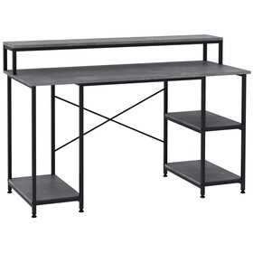 HOMCOM 55 inch Home Office Computer Desk Study Writing Workstation with Storage Shelves, Elevated Monitor Shelf, CPU Stand, Durable X-Shaped Construction, Grey Wood Grain W2225141225