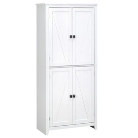 HOMCOM 72" Freestanding 4-Door Kitchen Pantry, Storage Cabinet Organizer with 4-Tiers, and Adjustable Shelves, White W2225141232