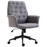 Vinsetto Linen Home Office Chair, Tufted Height Adjustable Computer Desk Chair with Swivel Wheels and Padded Armrests, Dark Gray W2225141234