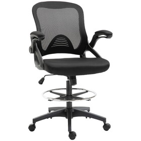 Vinsetto Mesh Drafting Chair, Tall Office Chair with Lumbar Support, Flip-Up Armrests, Footrest Ring and Adjustable Seat Height, Black W2225141235