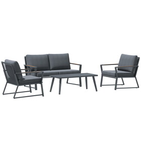 Outsunny 4 Piece Patio Furniture Set, Aluminum Conversation Set, Outdoor Garden Sofa Set with Armchairs, Loveseat, Center Coffee Table and Cushions, Dark Grey W2225141358