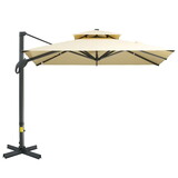 Outsunny 10ft Offset Patio Umbrella, Hanging Cantilever Umbrella, Square Shape, Aluminum Cross Base, Tilt, 360-Degree Rotation, Beige W2225141359